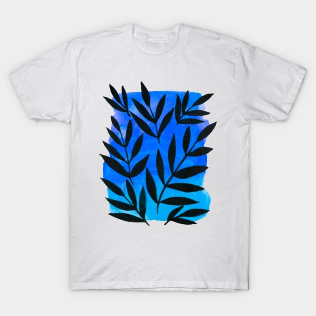 Black branches - blue background T-Shirt by wackapacka